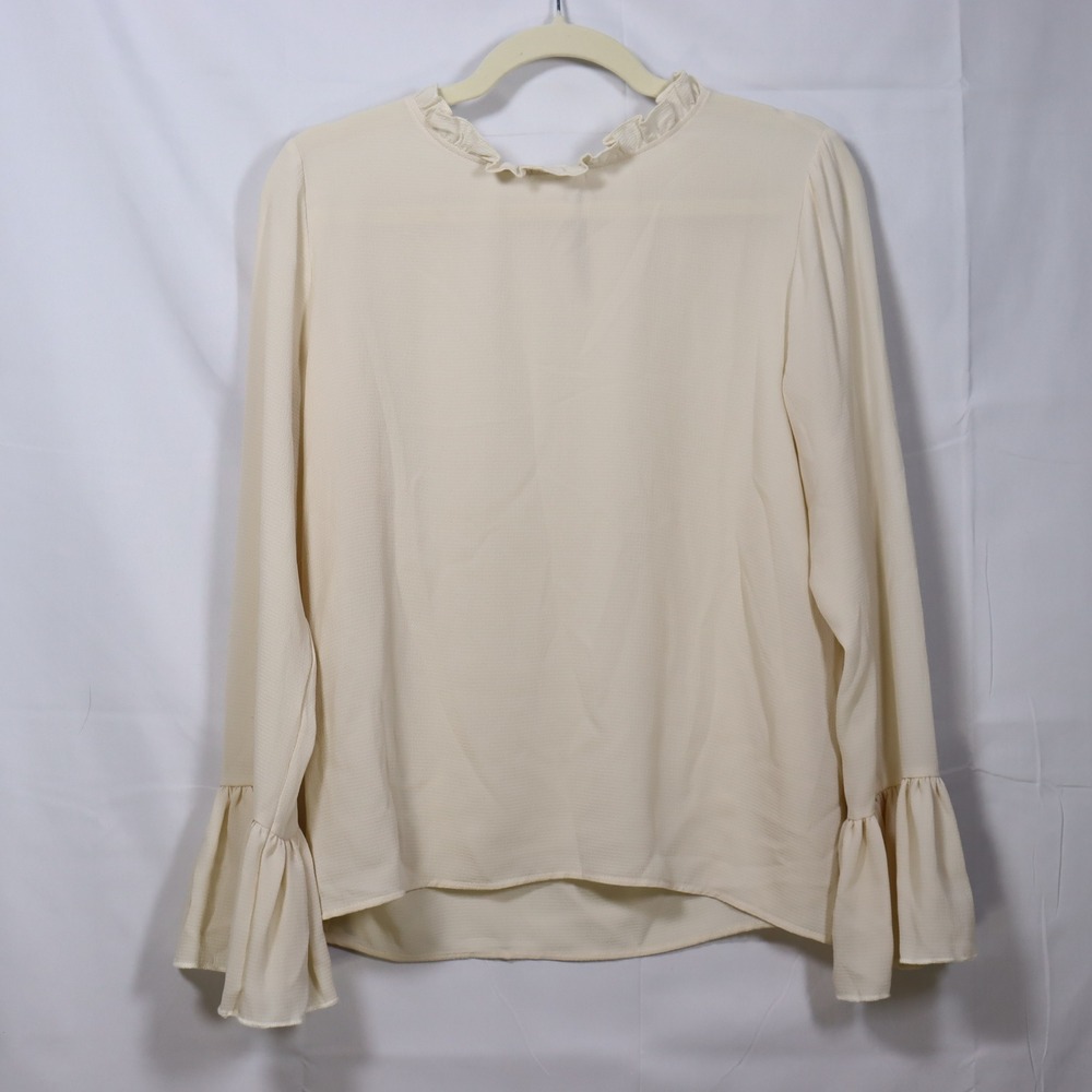 Adrienne Ruffle Neck Blouse Medium Cream Women‎ Cottagecore Bell Sleeve